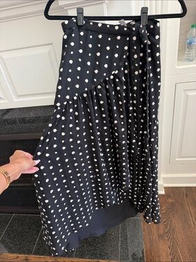 Hutch Black and White Asymmetrical Polka Dot Midi Skirt with Tie